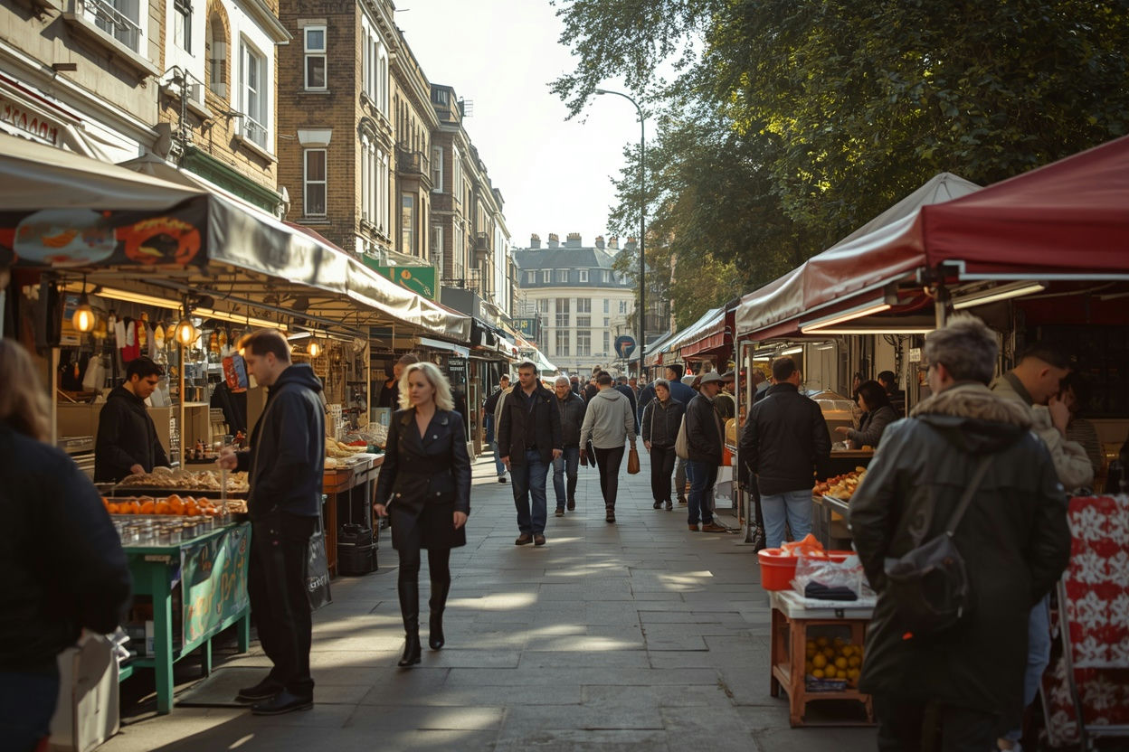 Diverse outdoor street market in Peckham